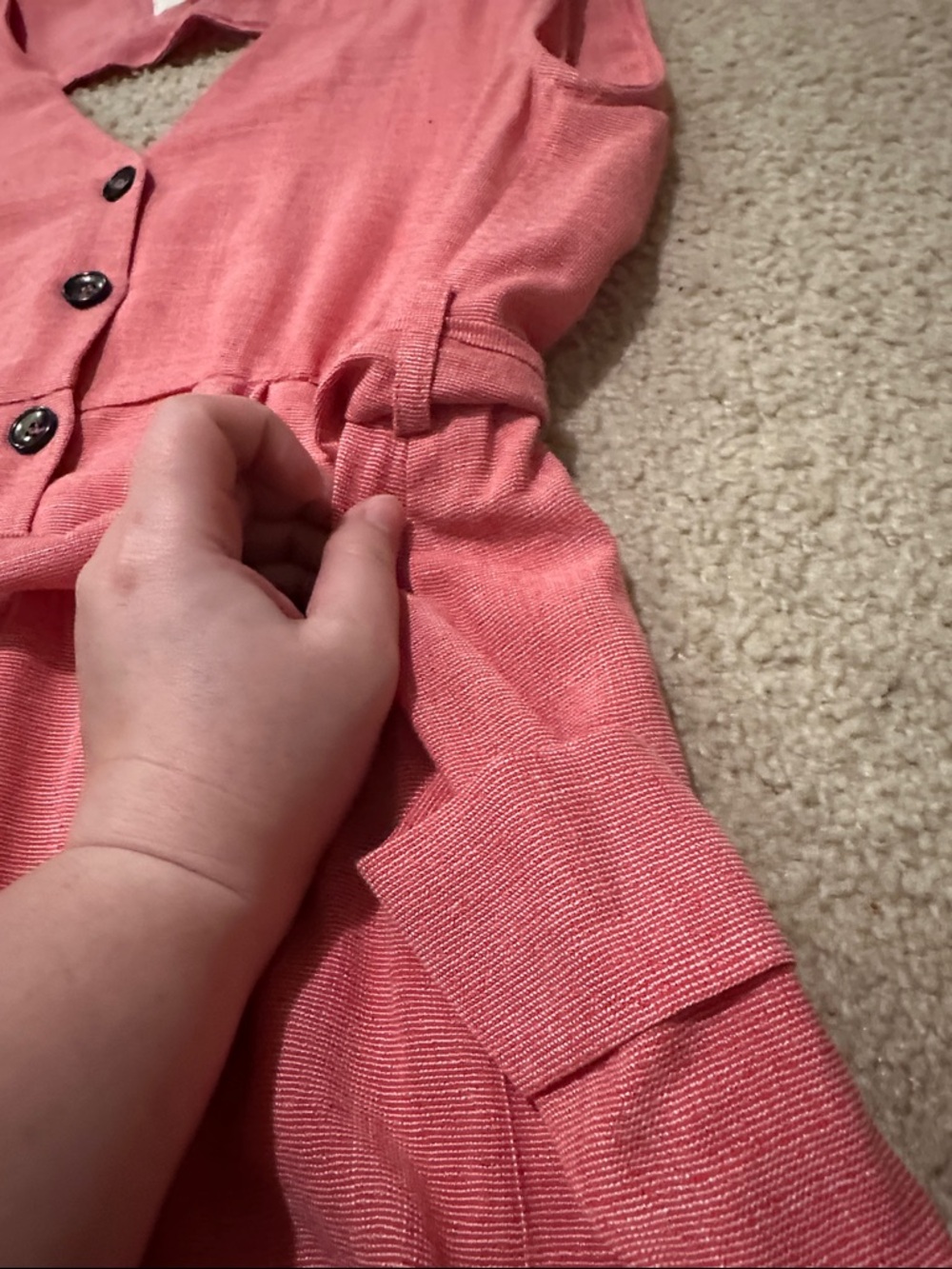 MELLODAY Pink Red Chambray Button-Front Cutout Back Midi Dress with Tie Waist - Picture 8 of 12